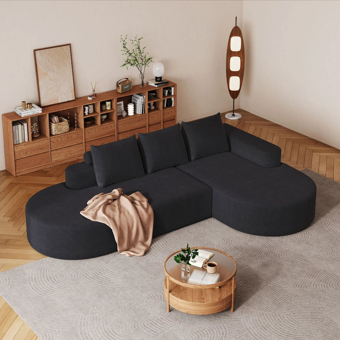 Modern Curved Sofa, L-Shaped Modular Sectional Set With 3 Pillows by HouseOfZazla