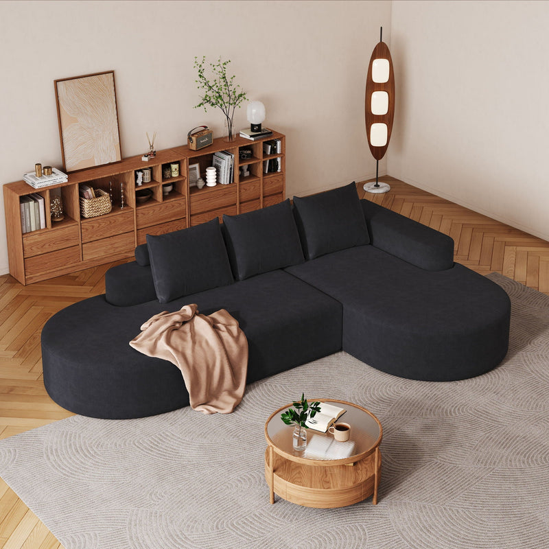 Modern Curved Sofa, L-Shaped Modular Sectional Set With 3 Pillows