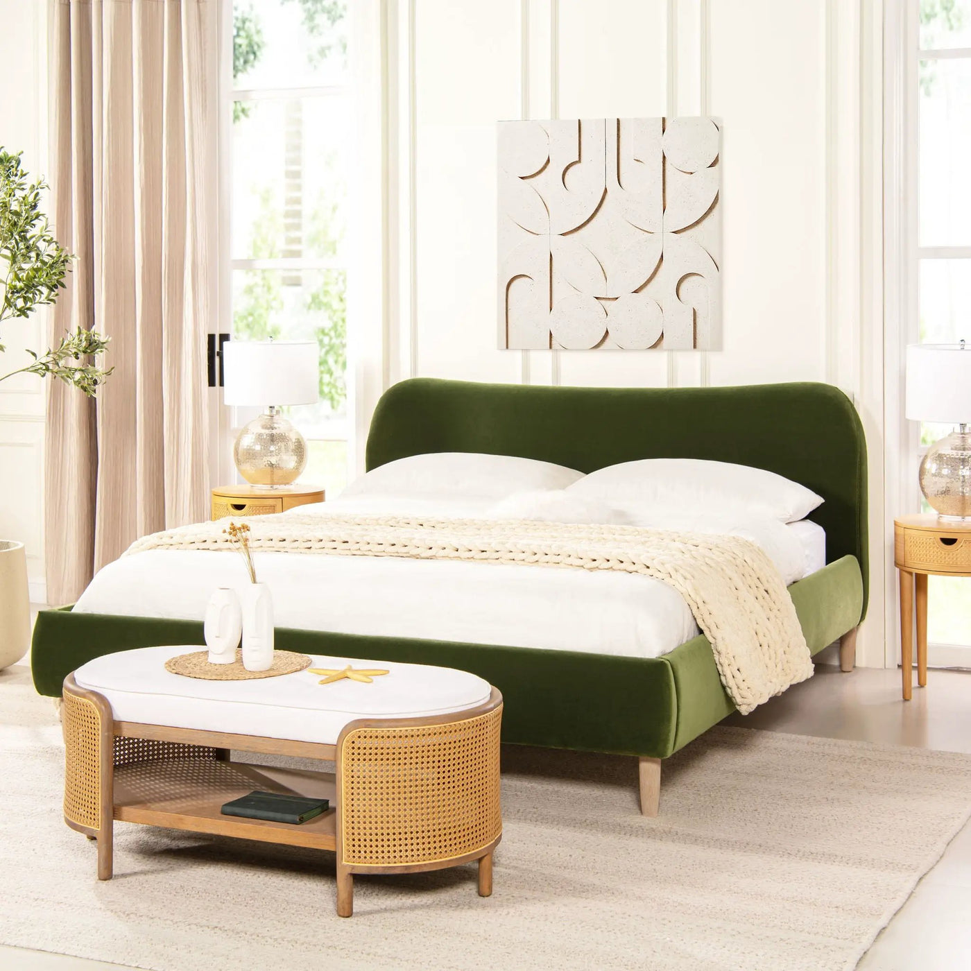 Roman - Curved Headboard Upholstered Platform Bed by Unique Piece Furniture