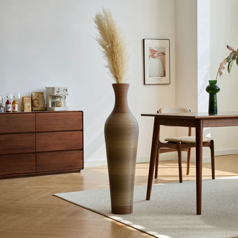 Tall Vase - Brown Decorative Floor Vase, Classic Neat Floor Vase Tall Freestanding Flower Holder, Artificial Rattan Vase, Floor Vase, Flower Holder For Home Decor - Gray by HouseOfZazla