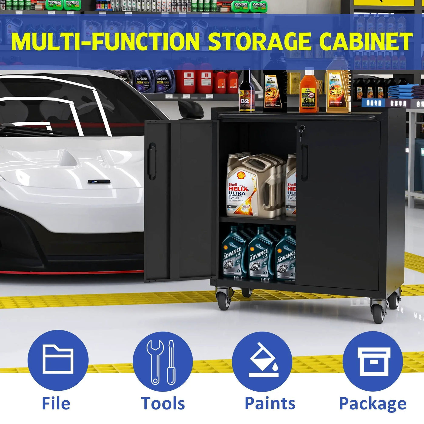 Heavy Duty Metal Garage Storage Cabinet With Wheels Sturdy Tool Organizer by HouseOfZazla