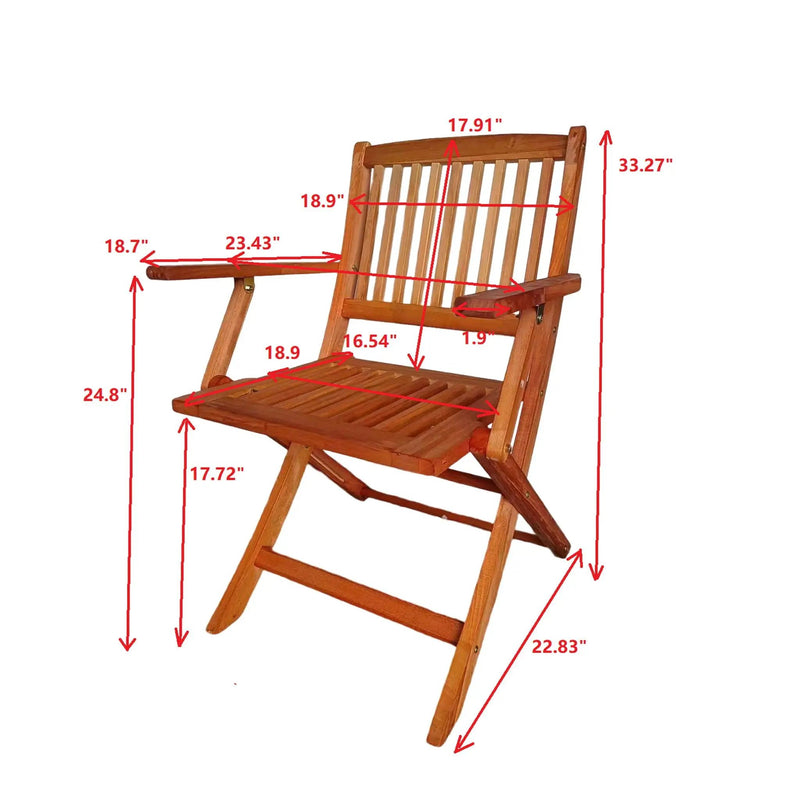 5 Piece Patio Dining Set, 4 Folding Chairs & 1 Dining Table, Indoor And Outdoor Universal - Teak by Unique Piece Furniture