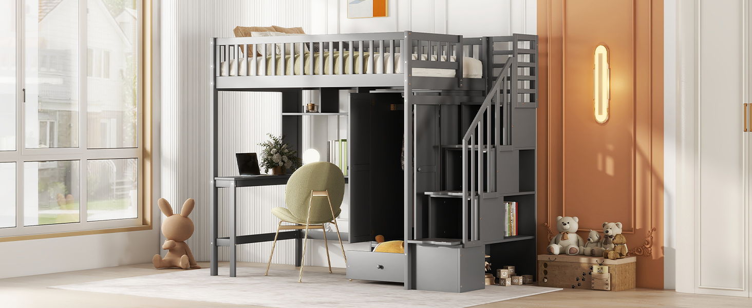 Loft Bed With Bookshelf, Drawers, Desk, And Wardrobe by HouseOfZazla