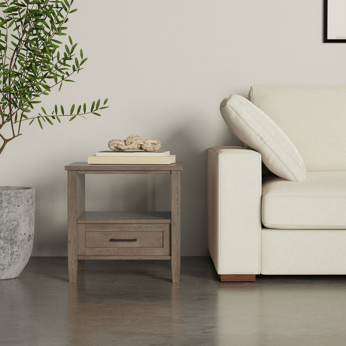 Solid Wood End Table with Drawer and Shelf - Brown, photo 3 of 5