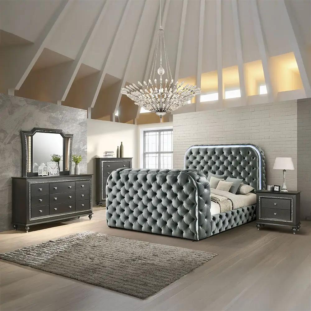 Kana - Bed With LED, Fireplace & TV Stand by Unique Piece Furniture