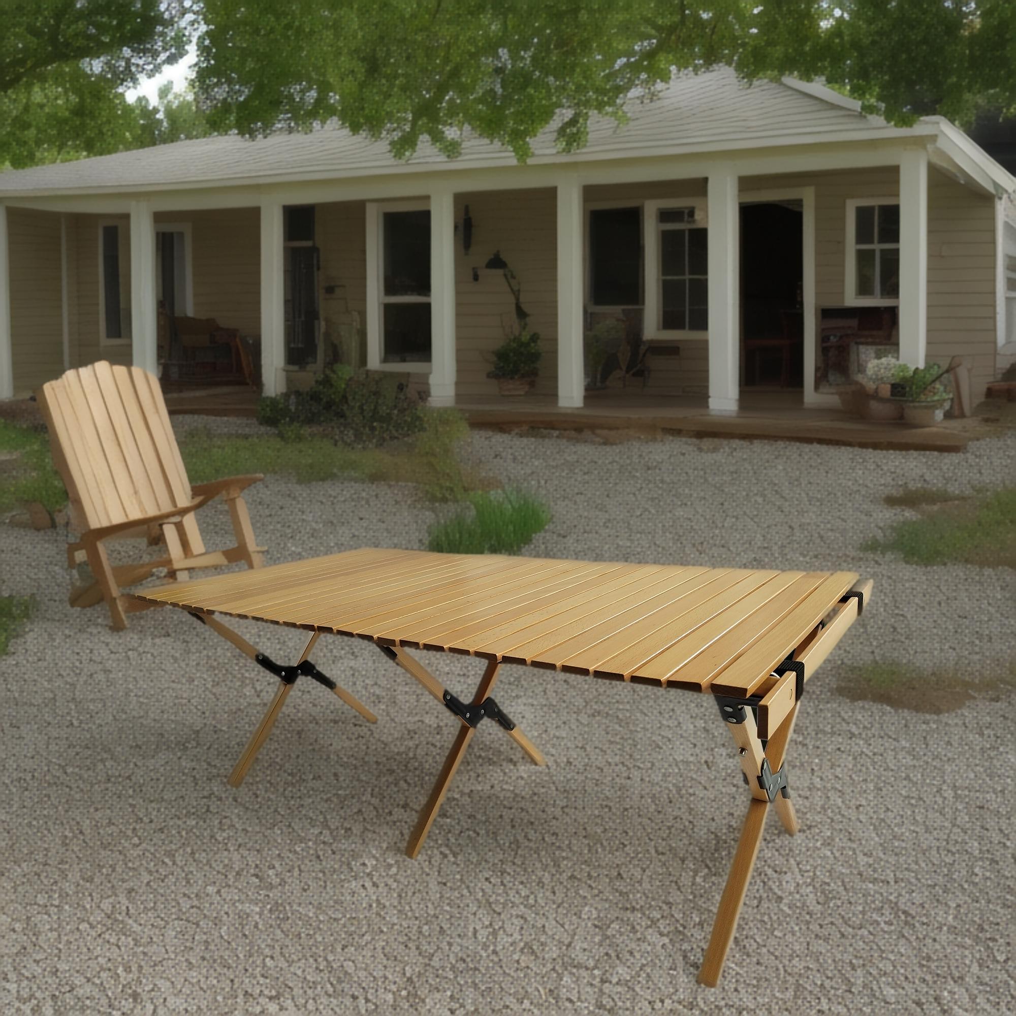 Multi-Function Wooden Foldable Portable Patio Dining Table, Indoor And Outdoor Universal - Natural by Unique Piece Furniture