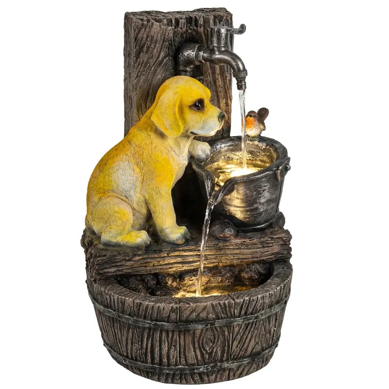 Resin Puppy Garden Outdoor Water Fountain 22 Inch, photo 4 of 7