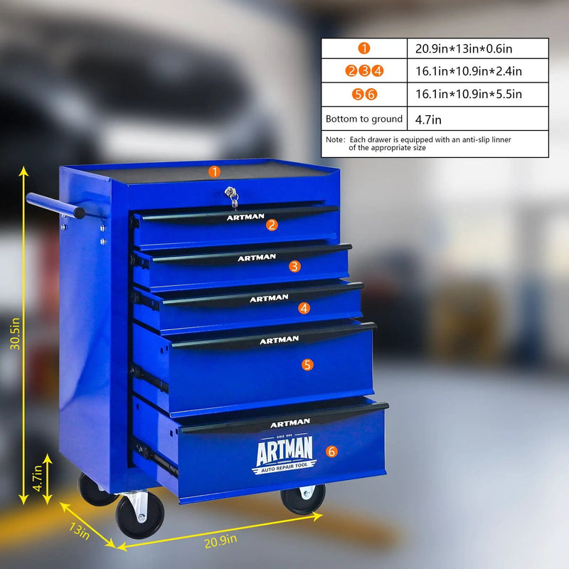 Rolling Metal Tool Chest With Drawers, Steel Storage Cabinet With Ball Bearing Slides by HouseOfZazla