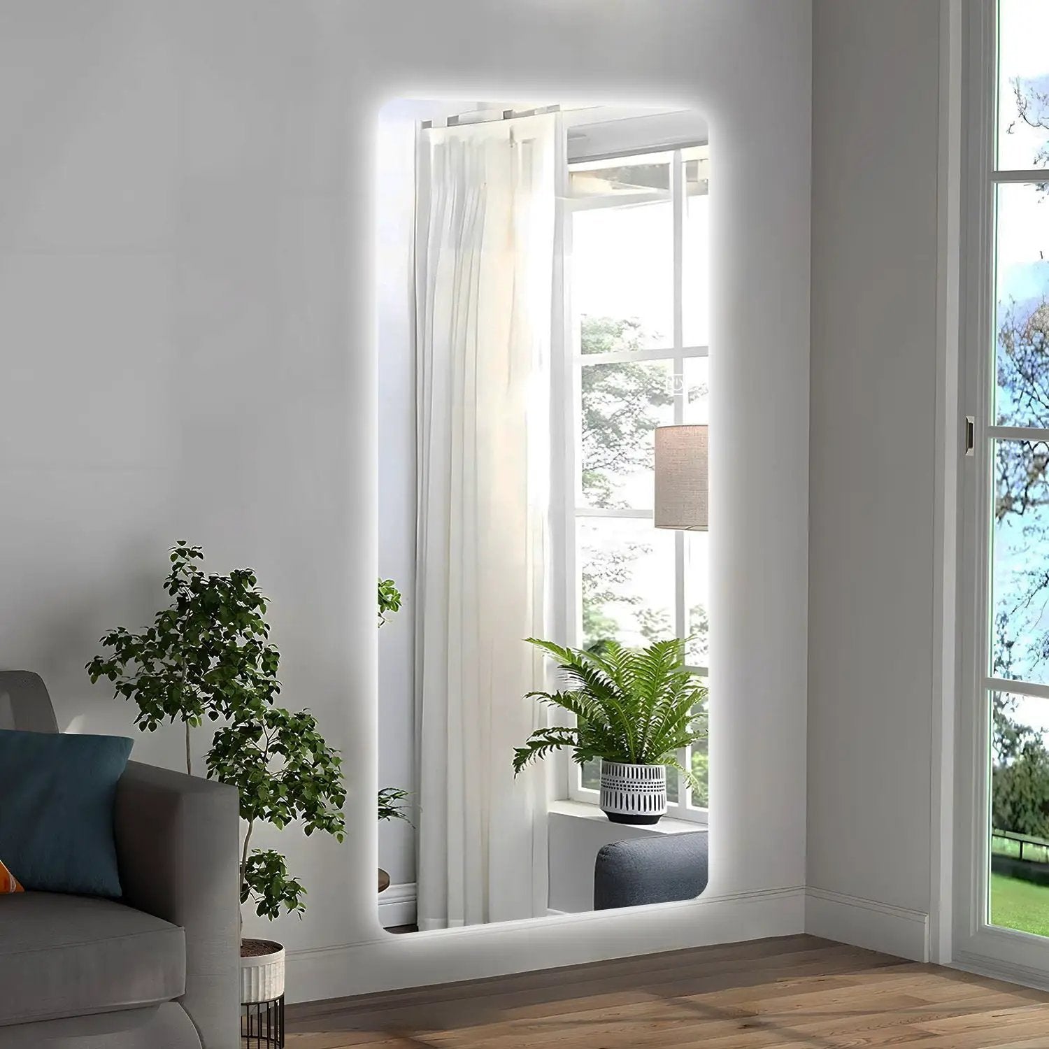 Wall Mounted Full Body Mirror With Dimming Lights Glass - Silver by Unique Piece Furniture