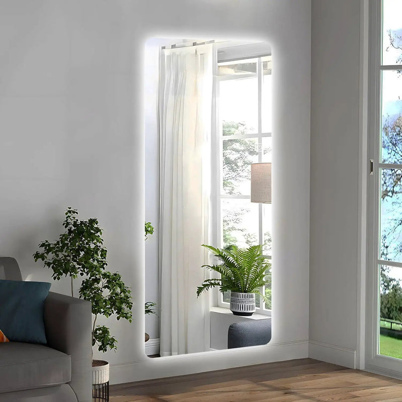Wall Mounted Full Body Mirror With Dimming Lights Glass - Silver by HouseOfZazla