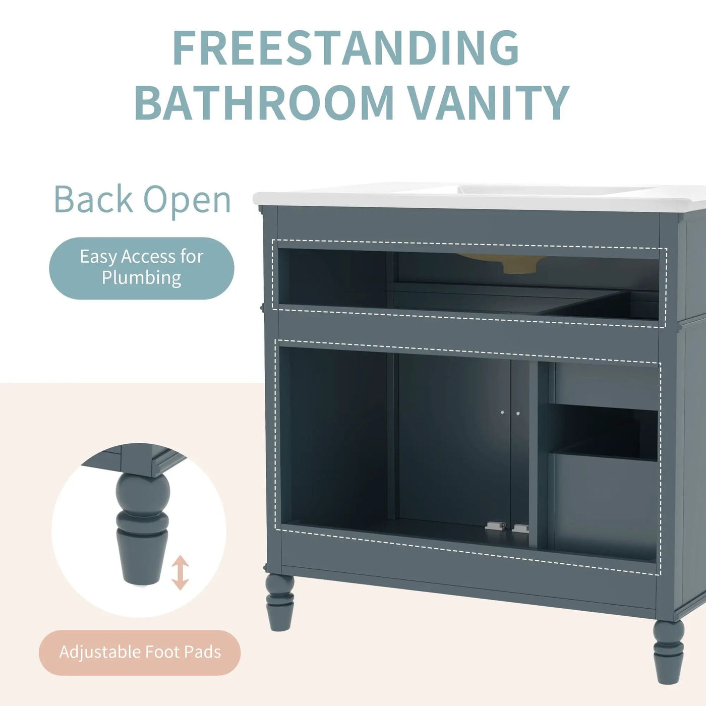 Bathroom Vanity With Sink, Freestanding Cabinet & Drawers by HouseOfZazla