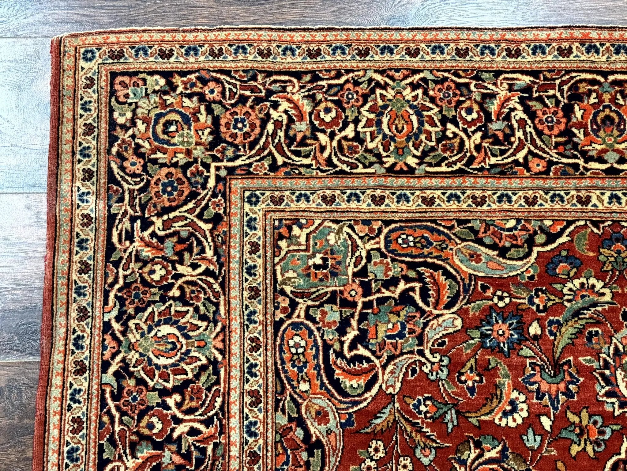 Persian Kashan Rug 4x7, Red and Navy Blue, Floral Antique Carpet by Jewel Rugs