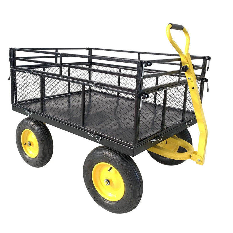 Steel Garden Cart, Heavy Duty 1400 Lbs Capacity, With Removable Mesh Sides To Convert Into Flatbed, Utility Metal Wagon With 2-In-1 Handle And 16 In Tires, Perfect For Garden, Farm, Yard - Black by HouseOfZazla