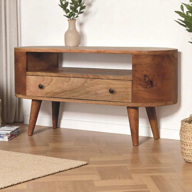 Modern Mini Rounded Entertainment Unit - Oak by HouseOfZazla