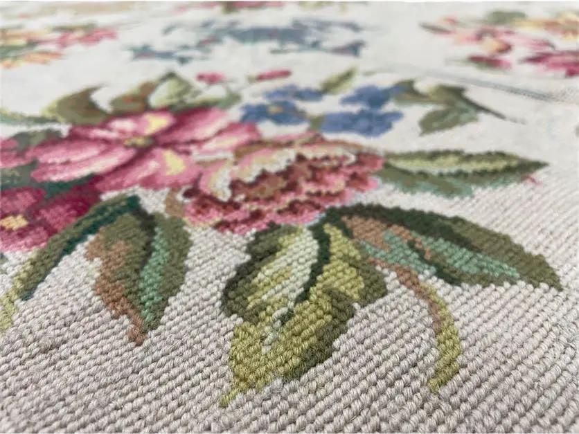 Hand-Knotted Needlepoint Carpet 6x9, Ivory/Cream Background, Colorful Flowers, Yellow Border, Aubusson Rug 6 x 9, New, Handmade by Jewel Rugs