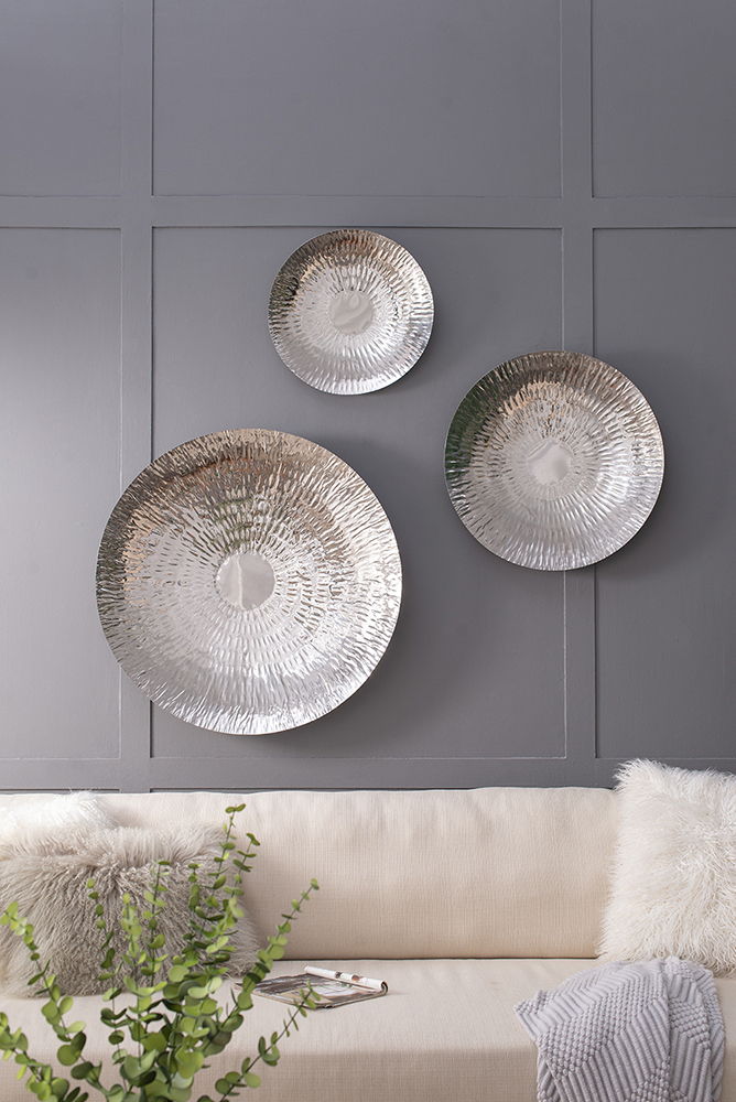 Textured Oversized Disc Wall Decor with Concealed Mounting - Silver, photo 4 of 13