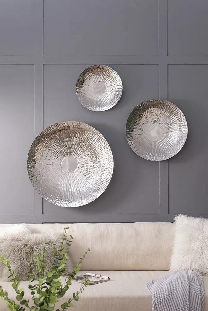 Textured Oversized Disc, Wall Decor For Living Room (Set of 3) - Silver by HouseOfZazla