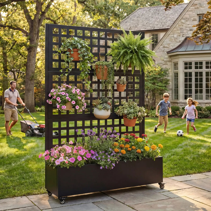 Metal Raised Garden Bed with Wheels and Trellis by HouseOfZazla