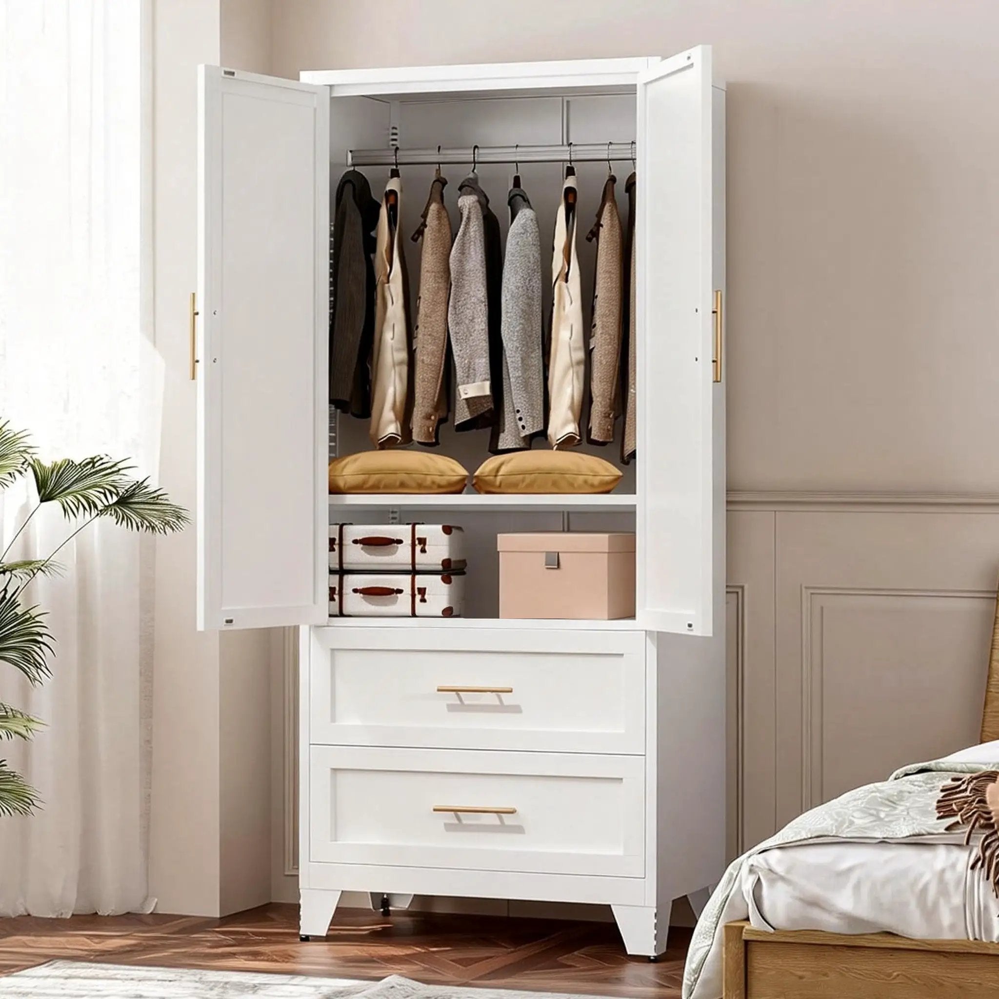 71" Tall Metal Wardrobe Cabinet with 2 Drawers and Hanging Rod by HouseOfZazla