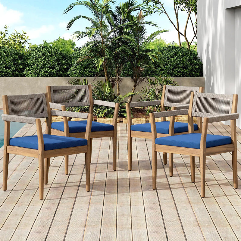 Braided Acacia Wood Outdoor Dining Chairs Set of 2 – Teak Look by HouseOfZazla
