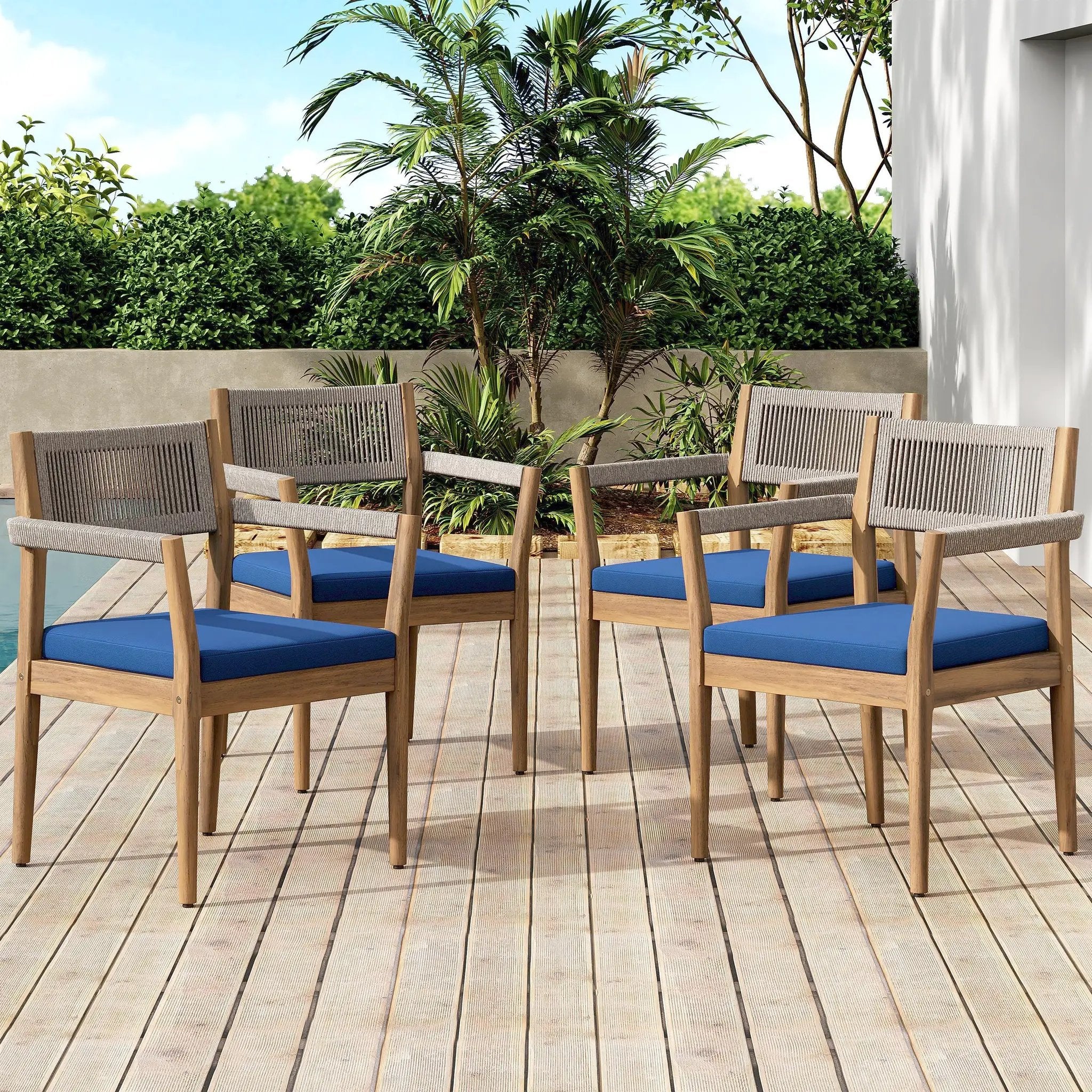 Braided Acacia Wood Outdoor Dining Chairs Set of 4 by HouseOfZazla