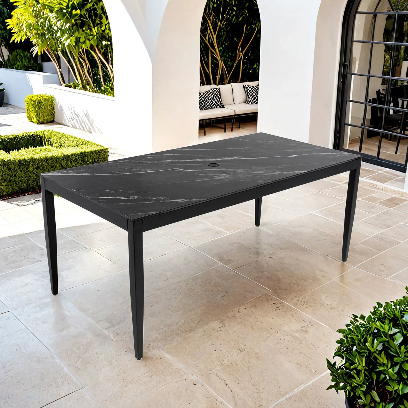 Outdoor Modern Patio Dining Table, Post Tapered Legs, Weatherproof & Rust Free by HouseOfZazla