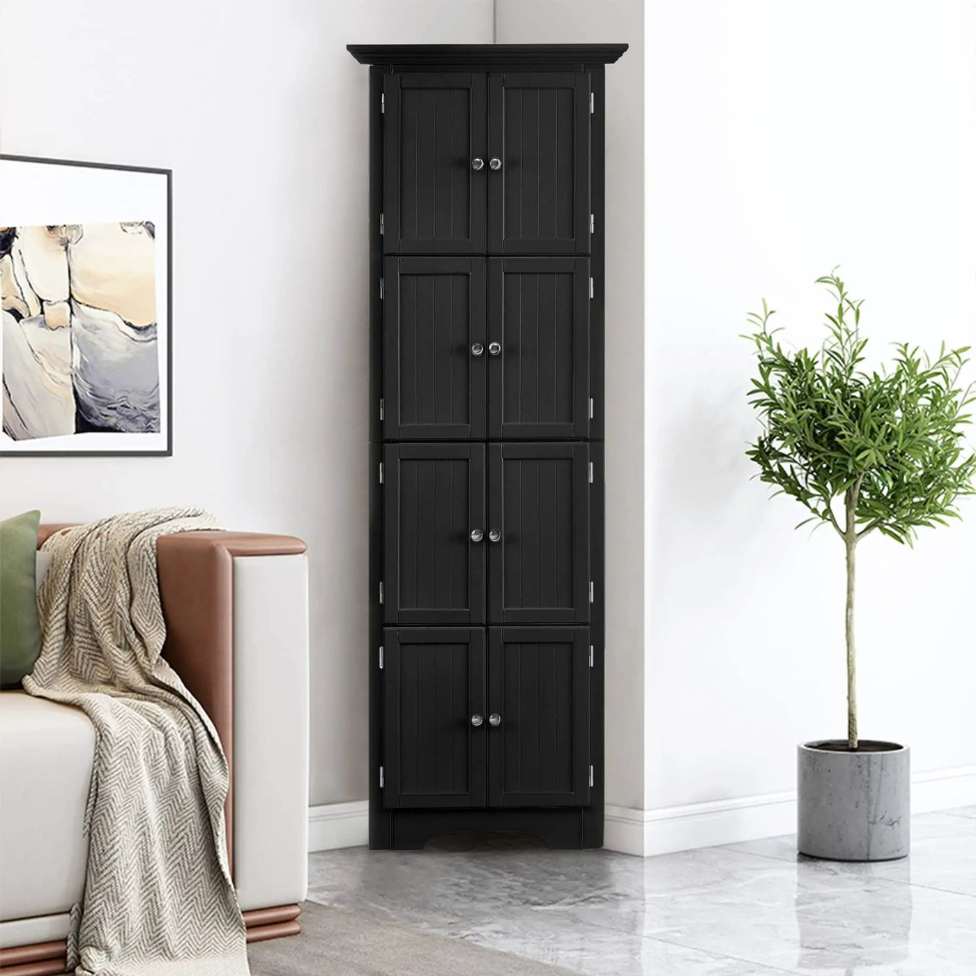 Tall Storage Cabinet With Doors And 4 Shelves For Living Room, Kitchen, Office, Bedroom, Bathroom, Modern by HouseOfZazla