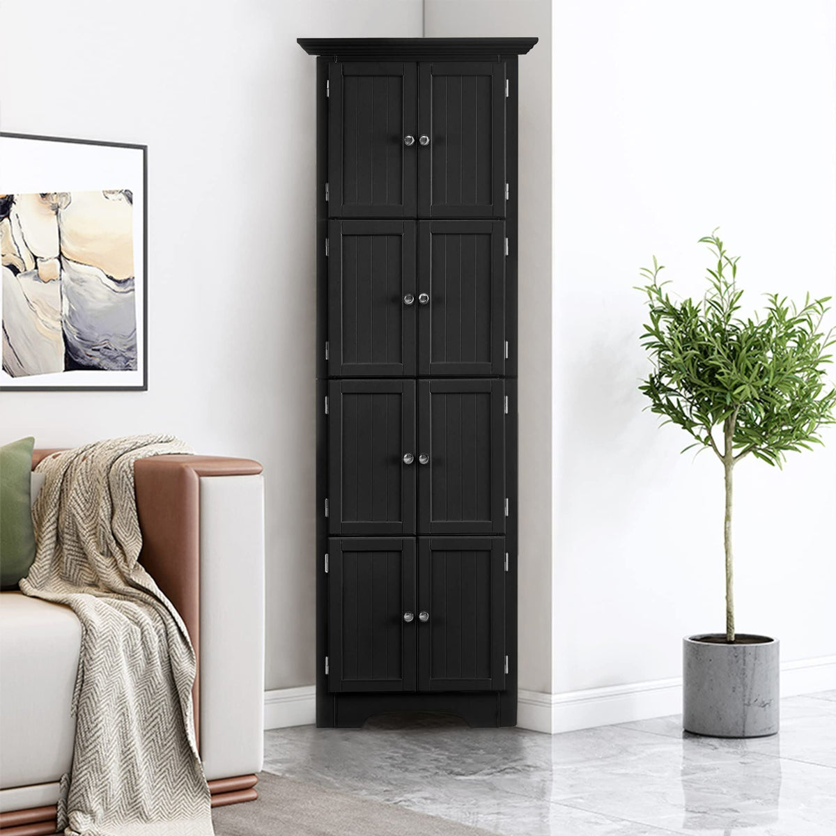 Tall Storage Cabinet with Doors and 4 Shelves - White or Black, photo 8 of 17
