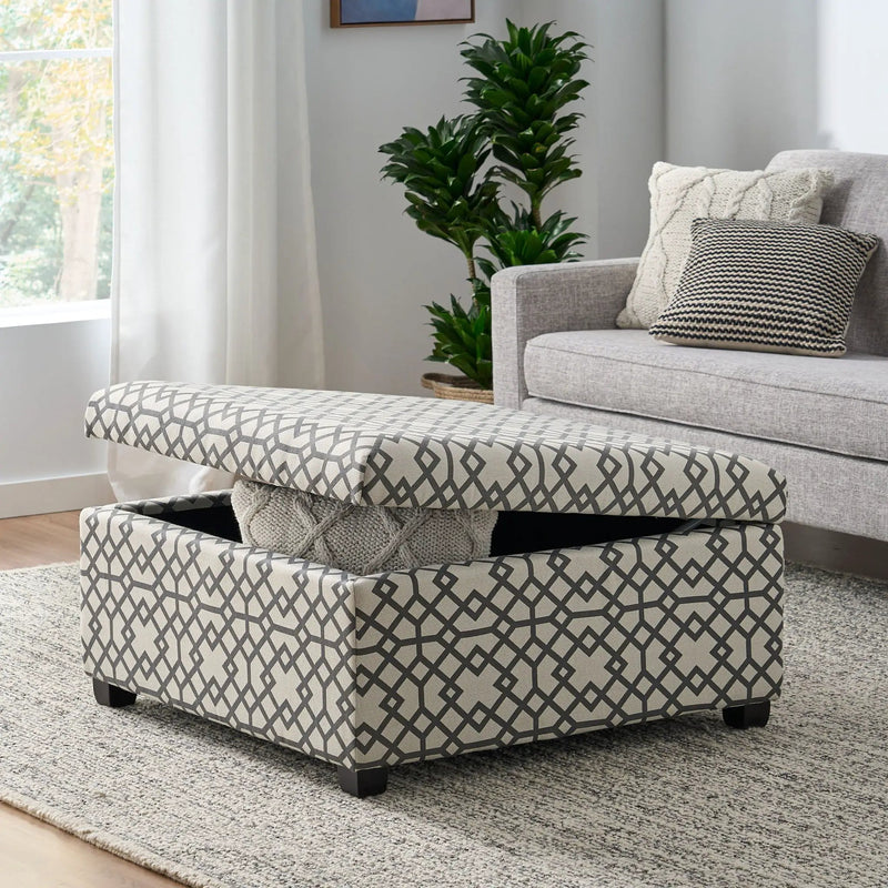 Richmond Storage Ottoman with Unique Pattern and Ample Storage - Gray by HouseOfZazla