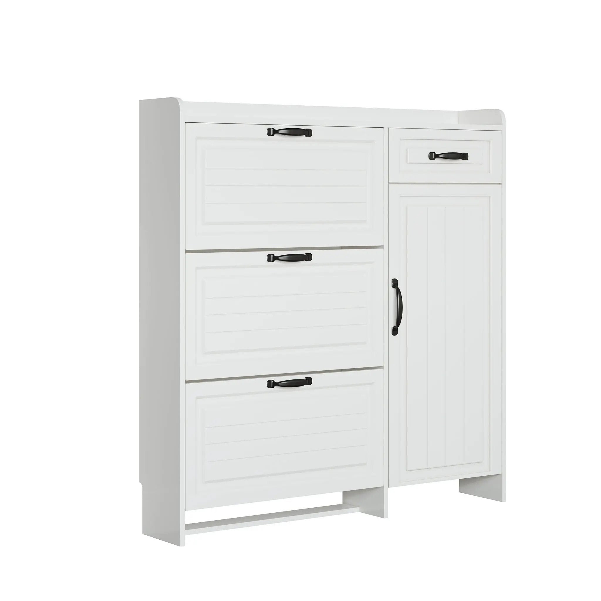 Shoe Cabinet With 4 Doors 1 Drawers, PVC Door With Shape, Large Space For Storage - White by HouseOfZazla