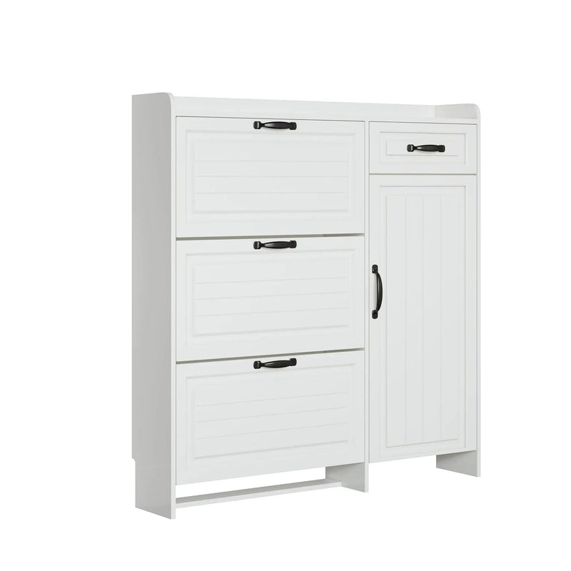 Shoe Cabinet With 4 Doors 1 Drawers, PVC Door With Shape, Large Space For Storage - White by HouseOfZazla