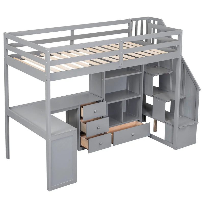 Loft Bed With L Shaped Desk, Drawers, Cabinet, And Storage Staircase by Unique Piece Furniture