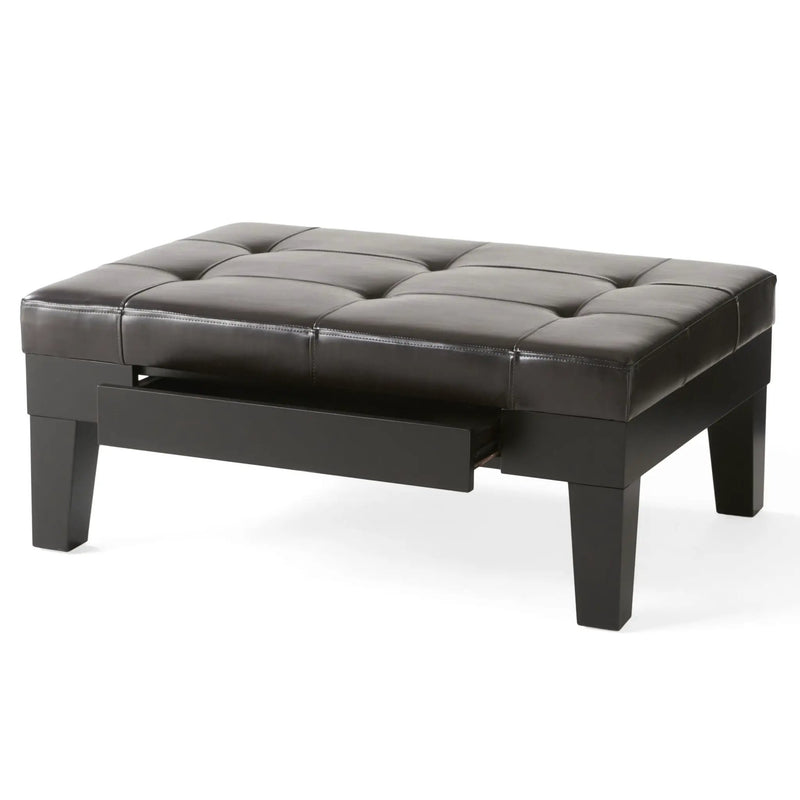 Chatham Ottoman With Drawer Leather Storage Solution - Dark Coffee by HouseOfZazla