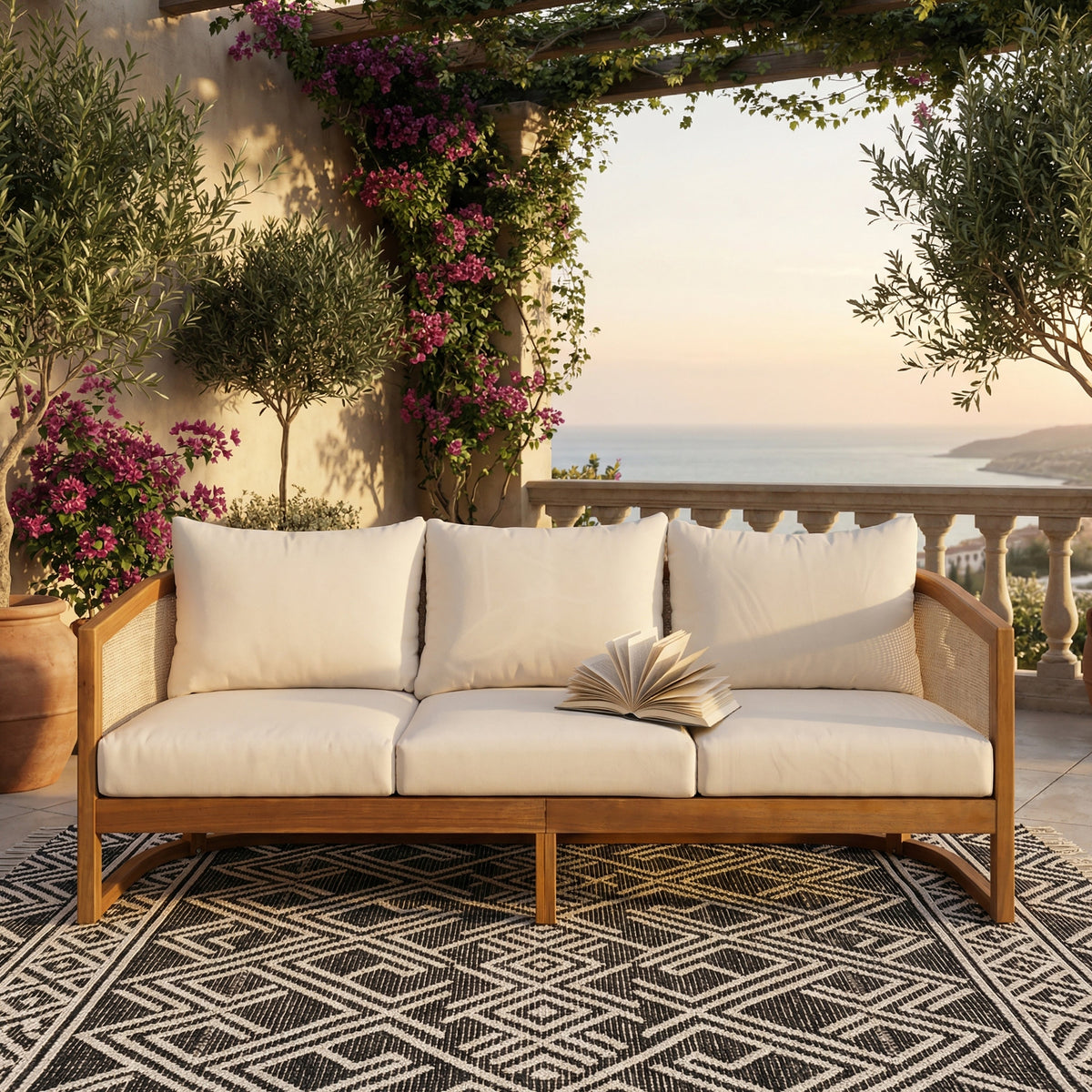 Catania Acacia 3 Seater Sofa with Water-Repellent Fabric - Grey/Light White or Teak+ Beige, photo 2 of 10