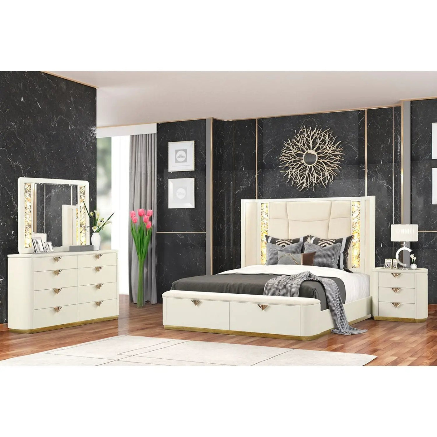 La Pierre - Modern Bedroom Set With Upholstered LED Bed by HouseOfZazla