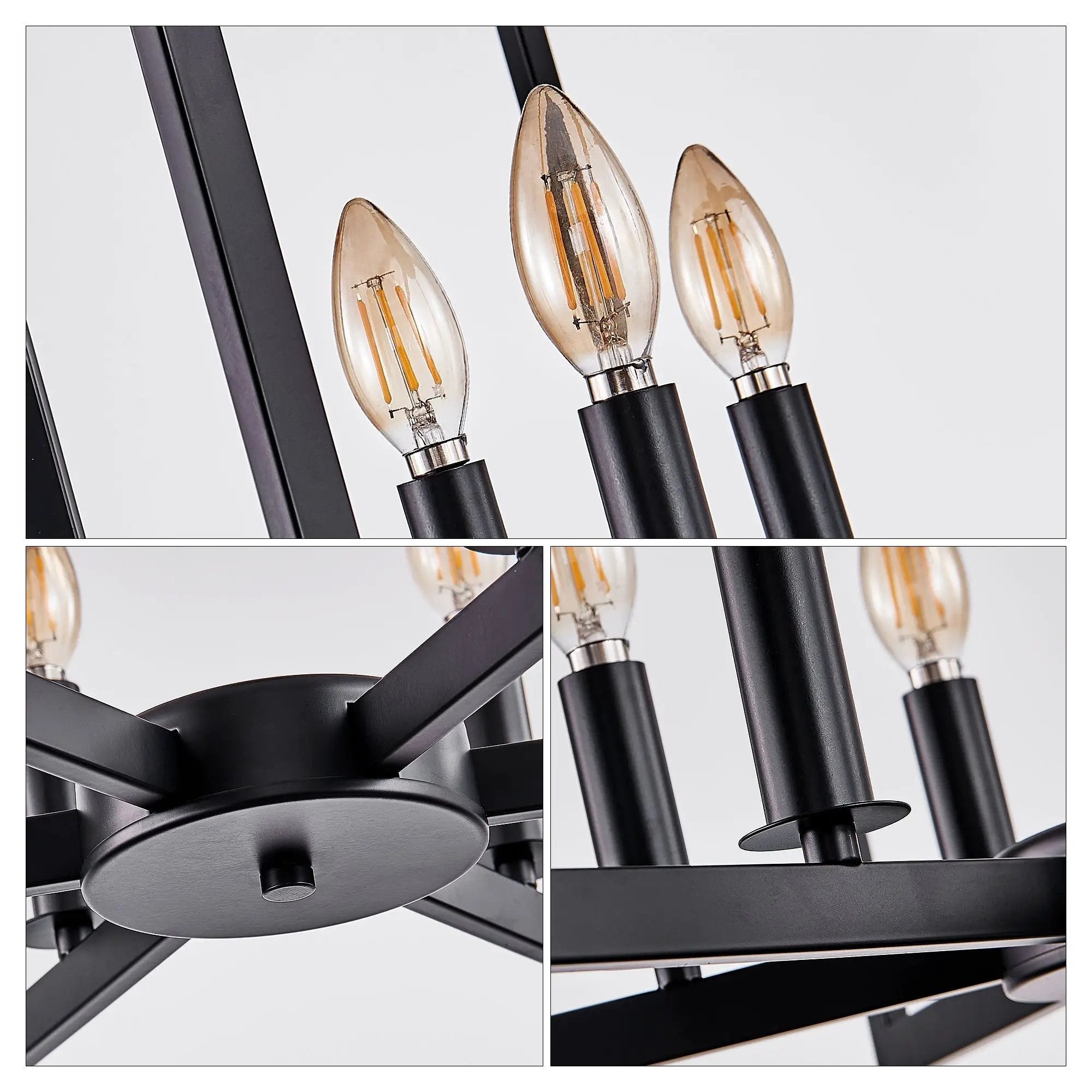 22' Modern Black Geometric 6-Light Chandelier – Industrial Metal Pendant Light Fixture for Living Room, Dining Room, or Kitchen (Bulb Not Included) by HouseOfZazla