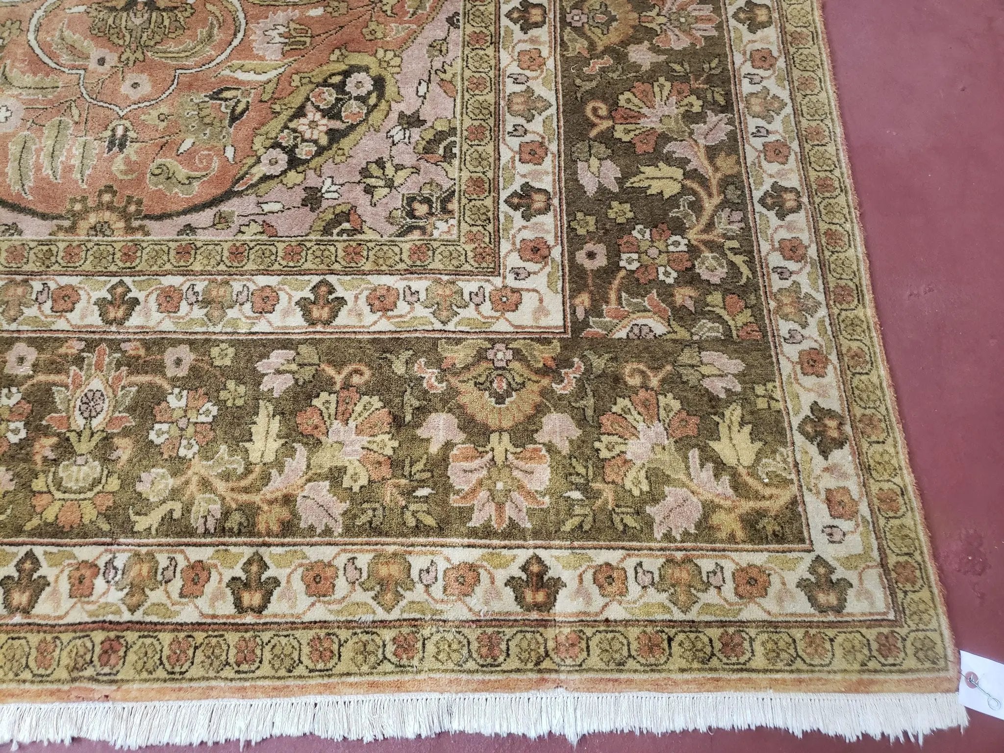 Indo Persian Rug 8x10, Vintage Indian Rug 8 x 10, Fine Hand-Knotted Wool Rug, Rose Clay Red Beige Brown Handmade Area Rug, Floral Medallion by Jewel Rugs