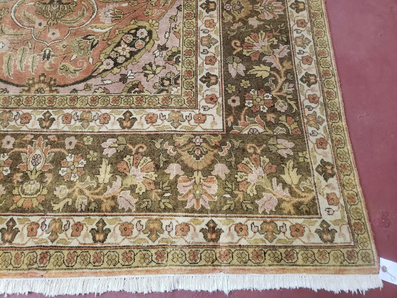 Indo Persian Rug 8x10, Vintage Indian Rug 8 x 10, Fine Hand-Knotted Wool Rug, Rose Clay Red Beige Brown Handmade Area Rug, Floral Medallion by Jewel Rugs