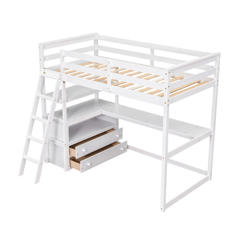 Modern Loft Bed With Built In Desk, Shelves, And 2 Drawers by HouseOfZazla