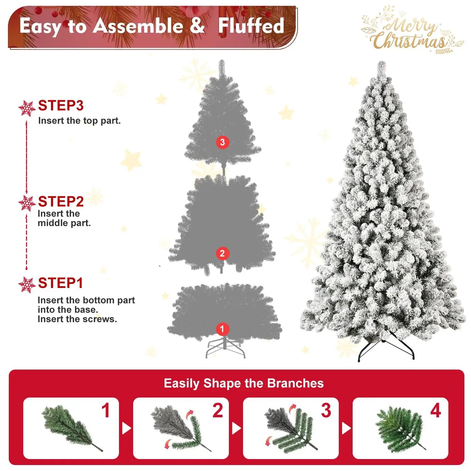 6ft Flocked Pre-Lit Christmas Tree with 300 UL Warm Lights by HouseOfZazla