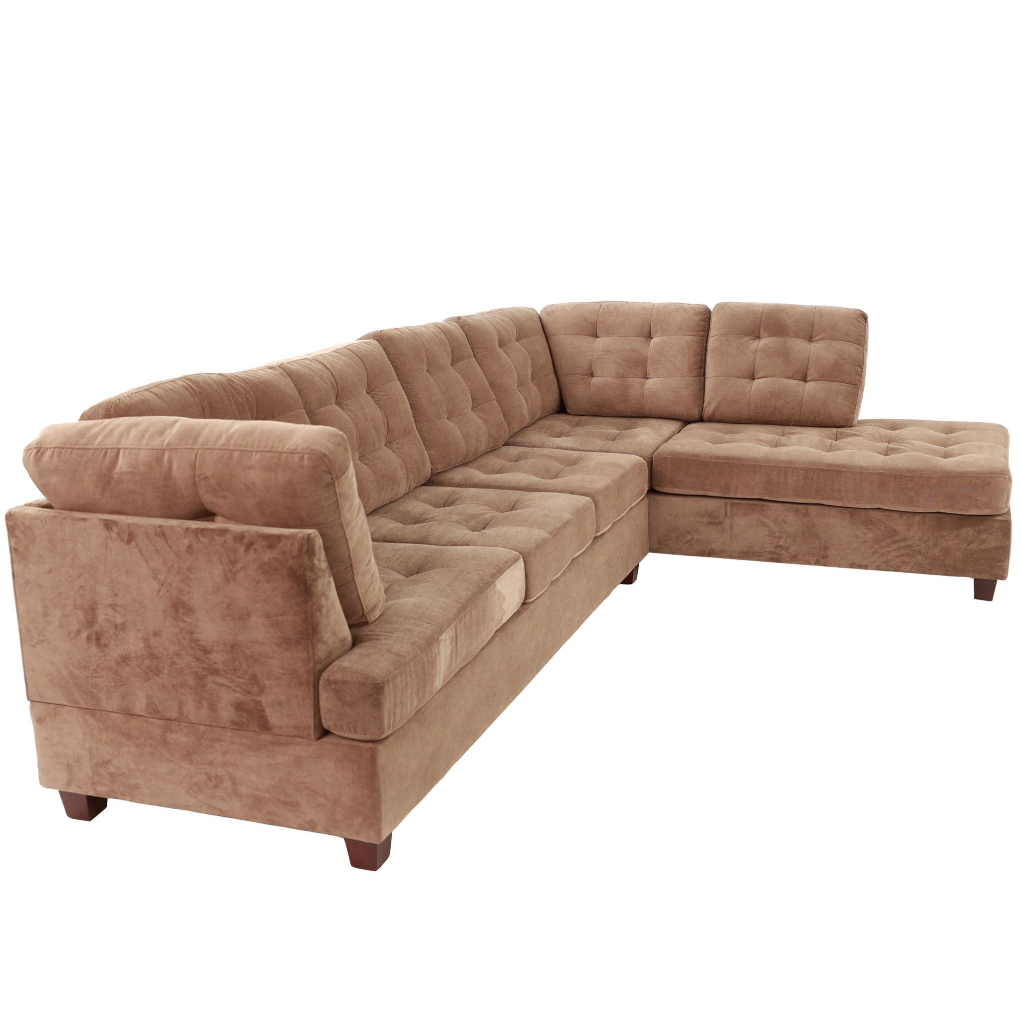 Truffle Waffle Suede Sectional Sofa With Tufted Cushions And Accent Pillows, Reversible Chaise - Neutral by HouseOfZazla