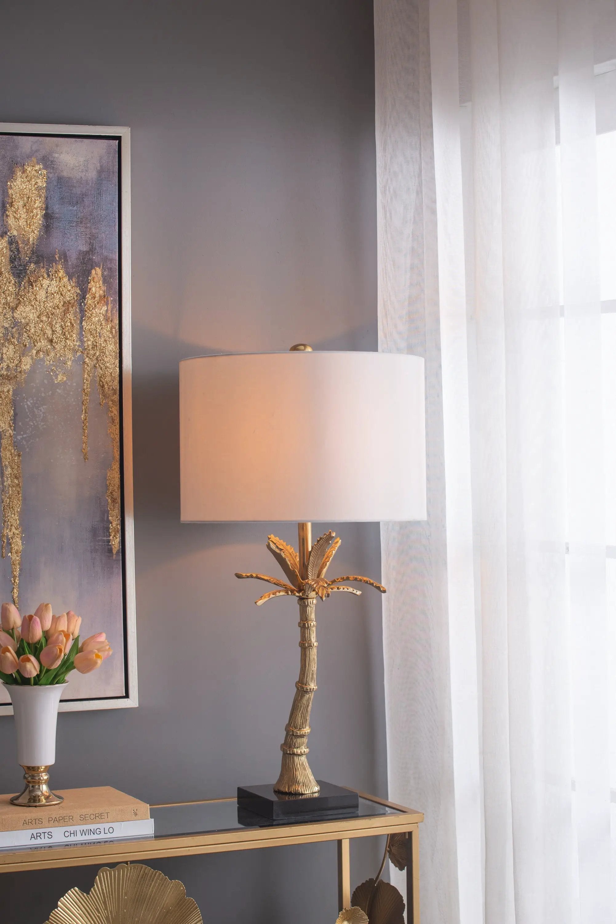 D16x31' Leaf Lamp with Marble Base Gold by HouseOfZazla