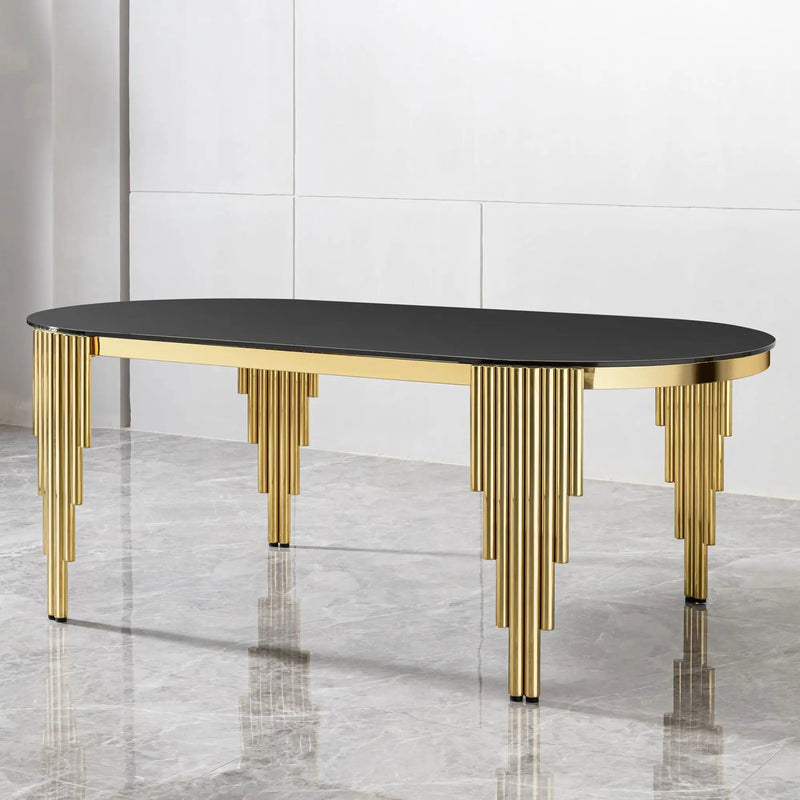 Oval Dining Table With Glass Top And Stainless Steel Base by HouseOfZazla