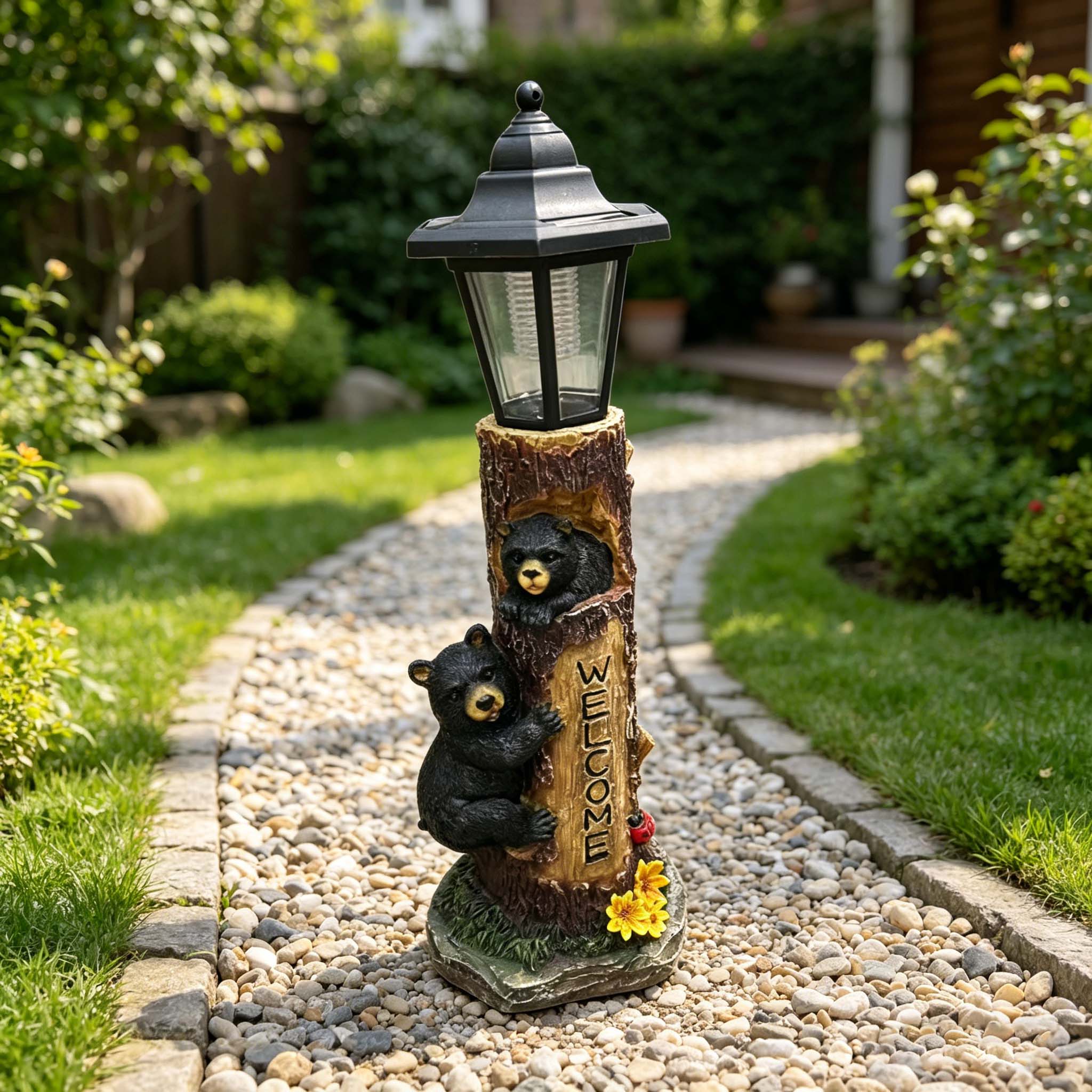 Solar-Powered Bear Welcome Statue by HouseOfZazla