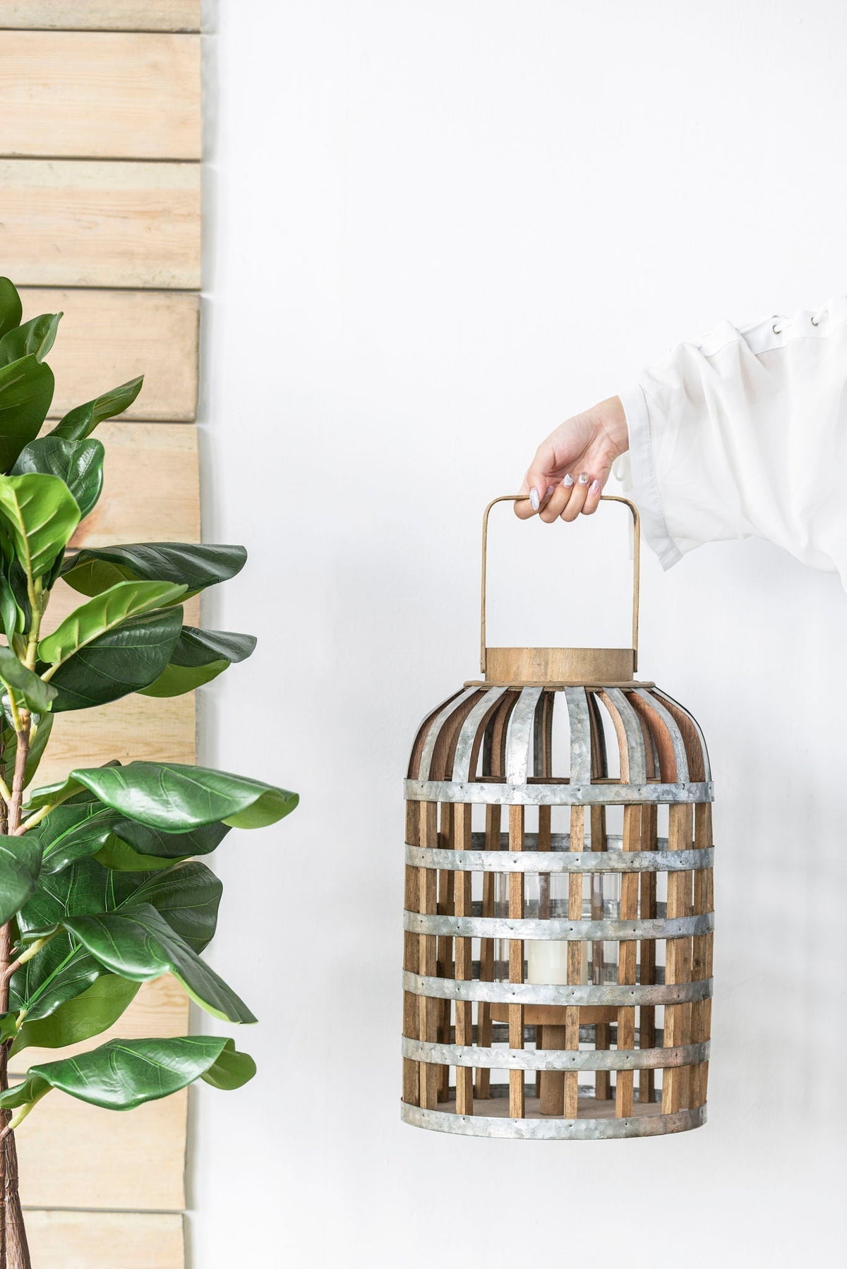 Decorative Wooden Lantern with Handle - Pearl Silver, photo 12 of 25