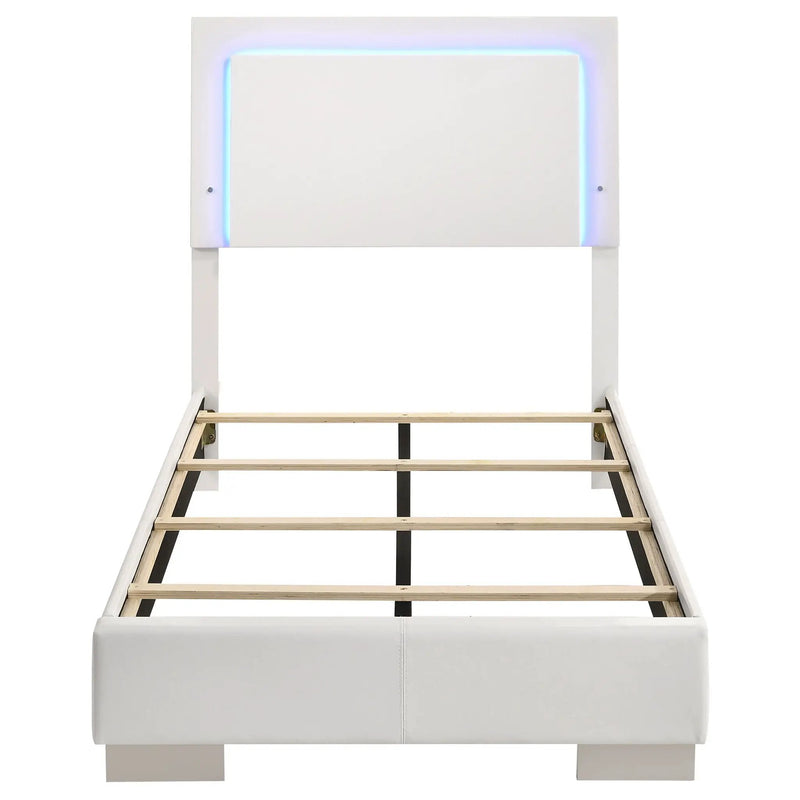 Felicity Wood Twin LED Panel Bed White High Gloss by Unique Piece Furniture