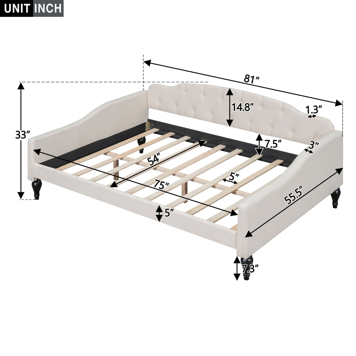 Upholstered Tufted Daybed with Storage Options - Beige, photo 15 of 40