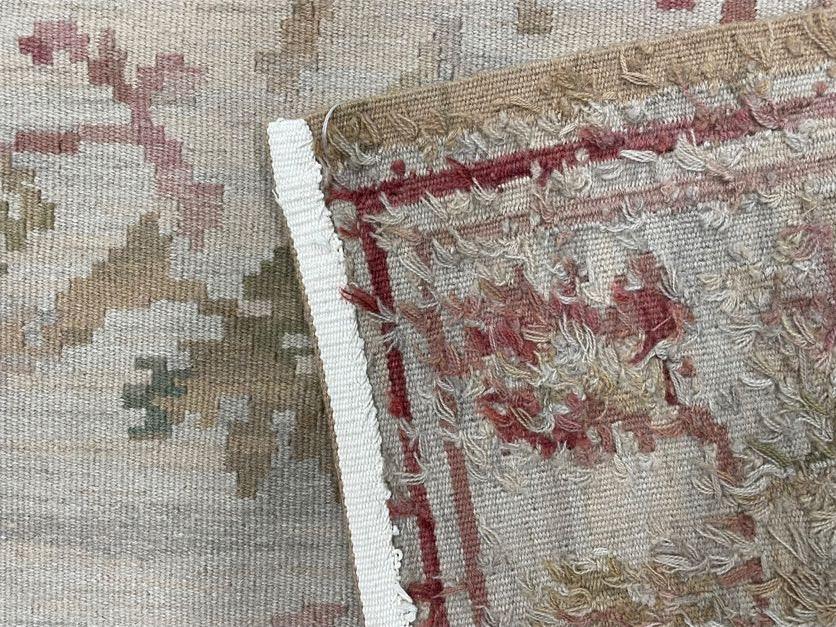 9x12 Flatweave Aubusson Needlepoint Rug, New, Beige, Tan, Green, Handmade, Hand-Knotted Area Rug, French European Carpet, Flowers by Jewel Rugs