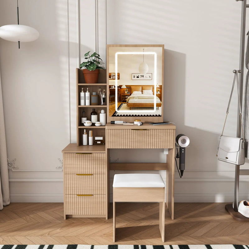 Modern Vanity Desk With 3 LED Lighting Modes, 4 Drawers by Unique Piece Furniture