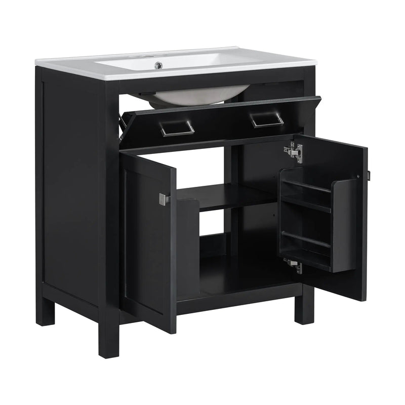 Bathroom Vanity With Ceramic Sink, Modern Single Bathroom Cabinet With 2 Doors And A Shelf, Soft Close Doors by HouseOfZazla